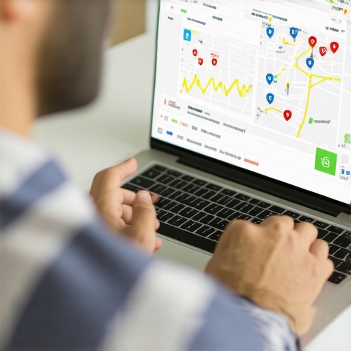 Business owner reviewing Google Maps ranking data on a laptop.