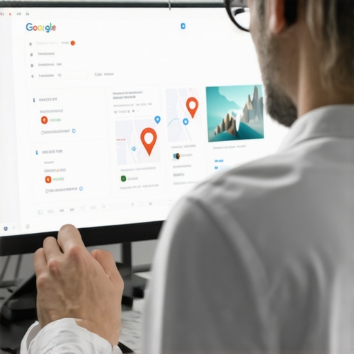 Business owner reviewing Google Maps insights and engagement data on a monitor.
