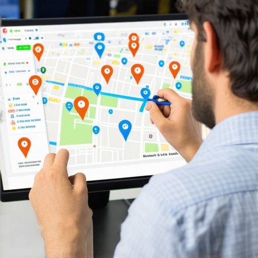 A professional reviewing local search optimization metrics on a digital dashboard