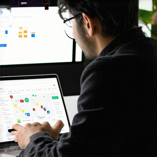 Business owner analyzing Google Maps and search analytics on a computer.