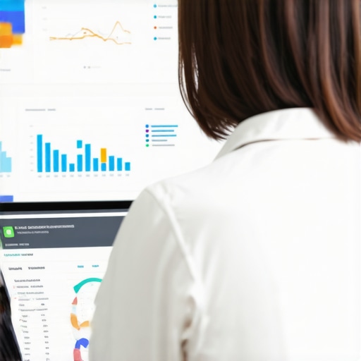 Person reviewing Google My Business metrics on a laptop, representing consistent local ranking management.