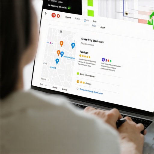 Person working on Google My Business profile on laptop, focusing on local SEO elements