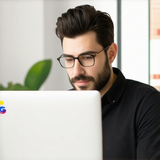 Business owner editing Google My Business profile on a laptop with local storefront in background
