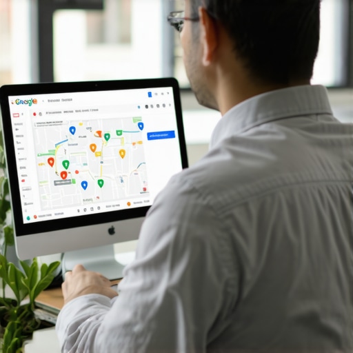 Troubleshooting Google Map Rankings Business owner analyzing local search rankings on a laptop with graphs and maps.