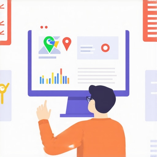 Person analyzing Google My Business listing details and analytics on a laptop.