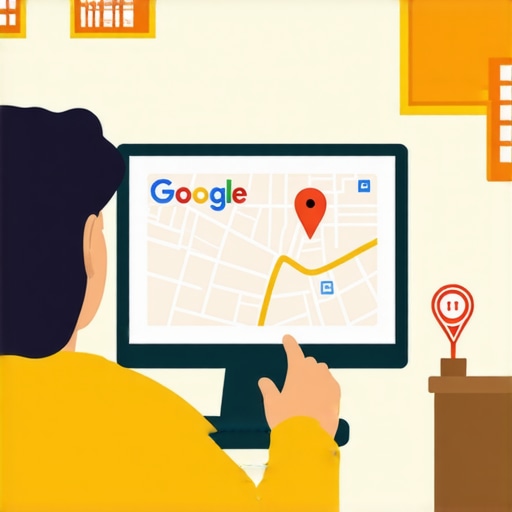 Person reviewing Google Maps listing data on a laptop with local business icons around