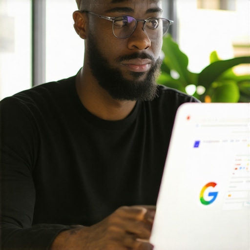 Audit Your Profile for Better Visibility Business owner analyzing Google profile on laptop in an office