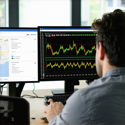 Business owner reviewing data signals on computer with Google Maps in background.