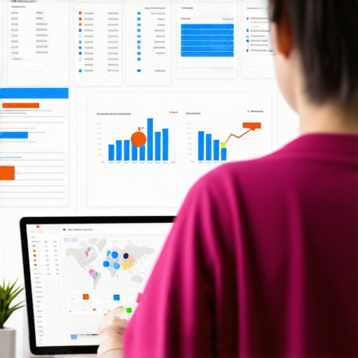 Monitoring Local SEO Performance Person reviewing analytics dashboards showing maps and ranking metrics