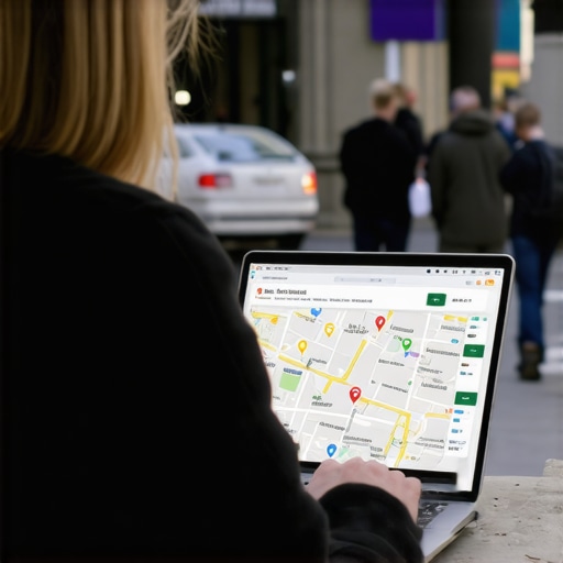 Person analyzing local SEO data on a laptop with Google Maps interface