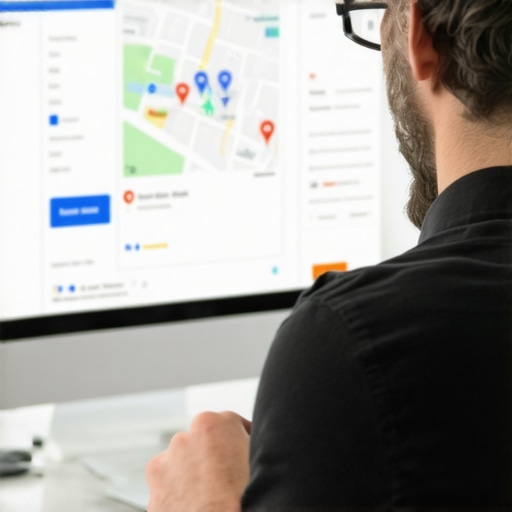 Digital marketer reviewing Google Maps listings on a computer, focusing on local SEO strategies.