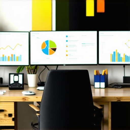 Desk with multiple screens showcasing local SEO analytics and audit reports.