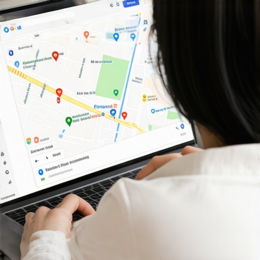 Person reviewing local business ranking data on a laptop, focusing on Google Maps insights.