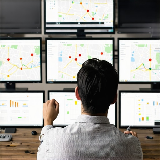 Person reviewing digital maps and SEO analytics for local ranking maintenance.