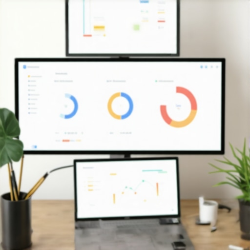 Desk with SEO dashboards and tools for managing Google Maps rankings.