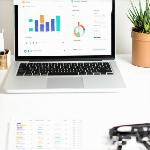 A workspace with laptops displaying Google Analytics and citation management tools