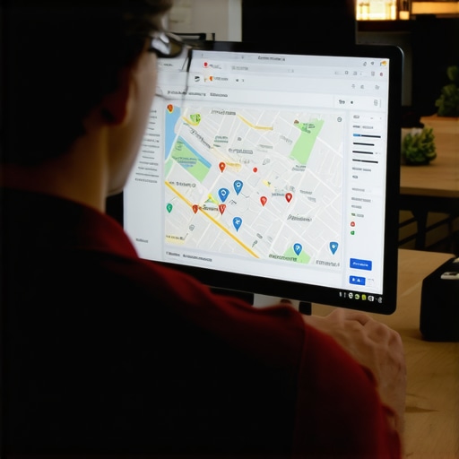 Analyzing Local Map Rankings Business owner analyzing Google Maps profile data on a computer screen