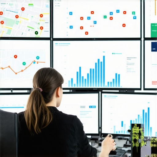 A professional analyzing local business performance data across various digital dashboards