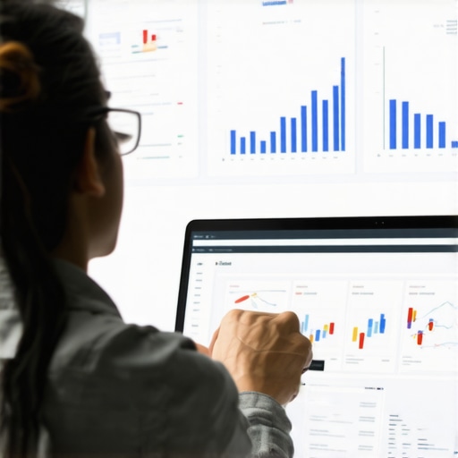 SEO Monitoring Dashboard Professional analyzing local SEO performance with dashboard tools.