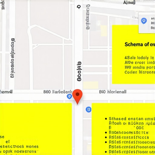 Technical Signals Impacting Map Rankings Diagram showing Google Maps with focus on data accuracy and schema errors affecting local search rank.